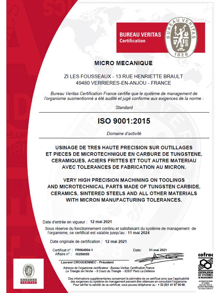Certificat ISO 9001-2015